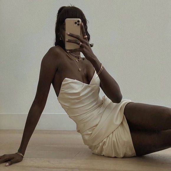 HOUSE OF CB 'Emanuela' Ivory Draped Ruched Mini Dress - Picture 8 of 16